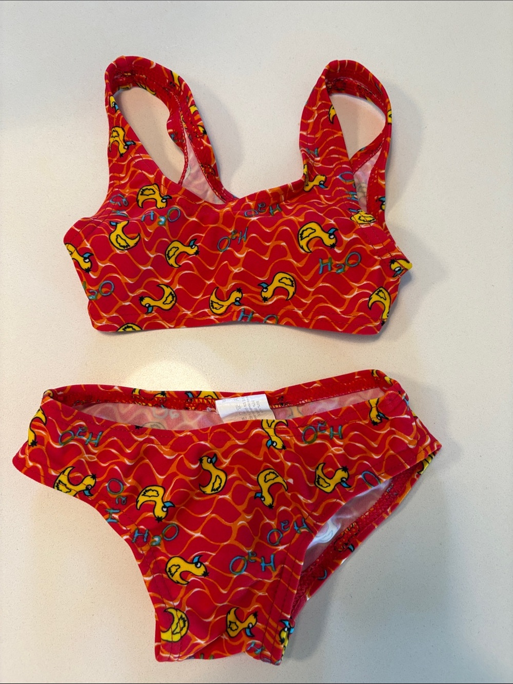Red Kids Bikini with Yellow Duck Print